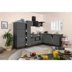 Respekta Premium Winkelküche RP290EGC 290 X 200 Cm Grau Hochglanz-Eiche Grau