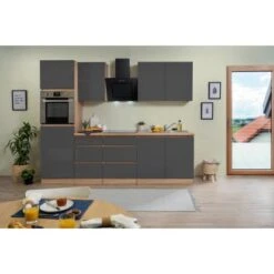 Respekta Küchenzeile Ohne E-Geräte 270 Cm Grifflos Grau Hochglanz-Eiche Sägerau