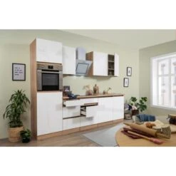 Respekta Küchenzeile Ohne E-Geräte 280 Cm Grifflos Weiß Hochglanz-Eiche Sägerau -Obi Kuche Geschaft 6980544 4384 3