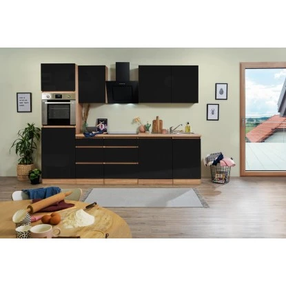 Respekta Küchenzeile Ohne E-Geräte 280 Cm Grifflos Schwarz Hochgl.-Eiche Sägerau 3 Respekta Küchenzeile Ohne E-Geräte 280 Cm Grifflos Schwarz Hochgl.-Eiche Sägerau