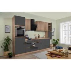 Respekta Premium Küchenzeile GLRP330HESGOES Grifflos 330 Cm Grau Eiche Säger. NB