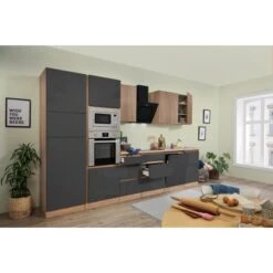 Respekta Premium Küchenzeile GLRP345HESGGKEOES Grifflos 345 Cm Grau Eiche NB