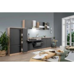 Respekta Küchenzeile Ohne E-Geräte 300 Cm Grau-Eiche Sägerau