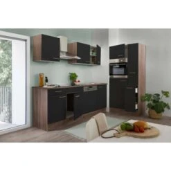 Respekta Küchenzeile Ohne E-Geräte 310 Cm Schwarz Seidengl.-Eiche York -Obi Kuche Geschaft 7053937 4384 LBKB310EYS 03