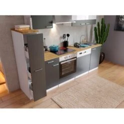 Respekta Küchenzeile KB250WGC 250 Cm Grau-Weiß -Obi Kuche Geschaft 7203 4384 neu KB250WGCG 03