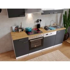 Respekta Küchenzeile KB220WGC 220 Cm Grau-Weiß -Obi Kuche Geschaft 7676 4384 neu KB220WGCG 03