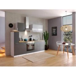 Respekta Küchenzeile KB240WGC 240 Cm Grau-Weiß