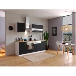 Respekta Küchenzeile KB220WSC 220 Cm Schwarz-Weiß