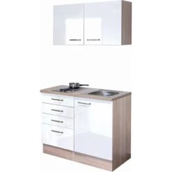 Flex-Well Exclusiv Miniküche Valero 100 Cm Hochglanz Weiß-Sonoma Eiche -Obi Kuche Geschaft 800 g 100 501 000 valero 1