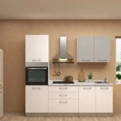 Marinelli Cucine Küchenzeile Tessa 230 Cm Weiß Glänzend Und Weiß-Marmor Optik