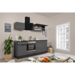 Respekta Premium Küchenzeile 210 Cm Grau Hochglanz-Eiche Grau