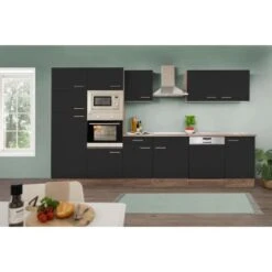 Respekta Küchenzeile Ohne E-Geräte 340 Cm Schwarz Seidengl.-Eiche York