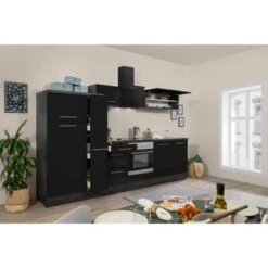 Respekta Premium Küchenzeile 300 Cm Schwarz Hochglanz-Eiche Grau