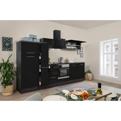 Respekta Premium Küchenzeile 300 Cm Schwarz Hochglanz-Eiche Grau 3 Respekta Premium Küchenzeile 300 Cm Schwarz Hochglanz-Eiche Grau