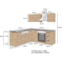 Held Möbel Küchenzeile Sorrento 210 Cm Wotaneiche-Wotaneiche O. E-Geräte Winkel -Obi Kuche Geschaft 853388 11016600 5