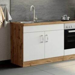 Held Möbel Spülenschrank Sorrento BxHxT 100x85x60 Cm 2 Türen Weiß-Wotaneiche -Obi Kuche Geschaft 853804 11016600 11