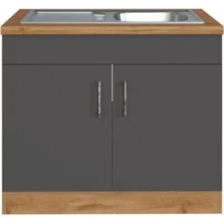 Held Möbel Spülenschrank Sorrento B100 X H85 X T60 Cm 2Türen Anthraz.-Wotaneiche