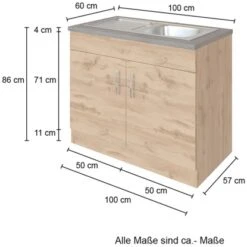Held Möbel Spülenschrank Sorrento B100 X H85 X T60 Cm 2Türen Anthraz.-Wotaneiche -Obi Kuche Geschaft 853807 11016600 4