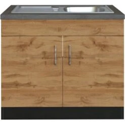 Held Möbel Spülenschrank Sorrento B100 X H85 X T60 Cm 2 Türen Wotaneiche-Grafit