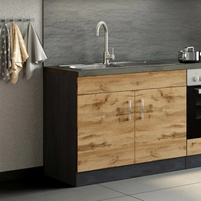 Held Möbel Spülenschrank Sorrento B100 X H85 X T60 Cm 2 Türen Wotaneiche-Grafit 13 Held Möbel Spülenschrank Sorrento B100 X H85 X T60 Cm 2 Türen Wotaneiche-Grafit – Bild 11