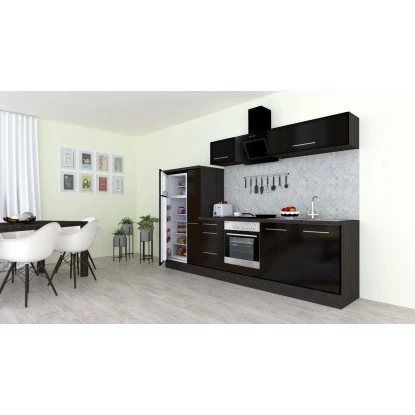 Respekta Premium Küchenzeile 300 Cm Schwarz Hochglanz-Eiche Grau 6 Respekta Premium Küchenzeile 300 Cm Schwarz Hochglanz-Eiche Grau – Bild 4