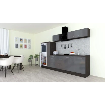 Respekta Premium Küchenzeile 300 Cm Hochbau Grau Hochglanz-Eiche Grau 8 Respekta Premium Küchenzeile 300 Cm Hochbau Grau Hochglanz-Eiche Grau – Bild 6
