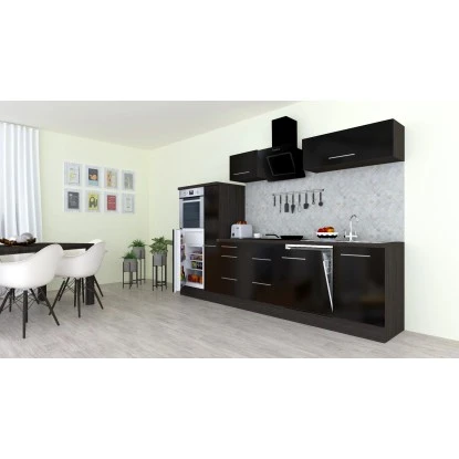 Respekta Premium Küchenzeile 310 Cm Hochbau Schwarz Hochglanz-Eiche Grau 18 Respekta Premium Küchenzeile 310 Cm Hochbau Schwarz Hochglanz-Eiche Grau – Bild 16