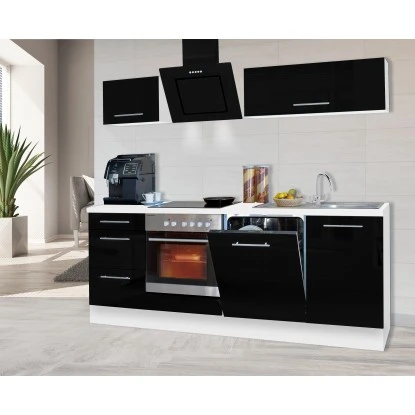 Respekta Premium Küchenzeile 220 Cm Schwarz Hochglanz-Weiß 6 Respekta Premium Küchenzeile 220 Cm Schwarz Hochglanz-Weiß – Bild 4