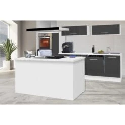 Respekta Premium Inselküche 310 Cm Grau Hochglanz-Weiß
