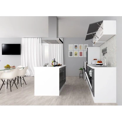 Respekta Premium Inselküche 310 Cm Grau Hochglanz-Weiß 6 Respekta Premium Inselküche 310 Cm Grau Hochglanz-Weiß – Bild 4