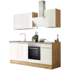 Respekta Küchenzeile Marleen 220 Cm Artisan-Eiche Weiß Hochglanz -Obi Kuche Geschaft 979890 4384 3