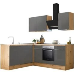 Respekta Küchenzeile Marleen 220 Cm Artisan-Eiche Grau Matt Winkel -Obi Kuche Geschaft 980032 4384 4