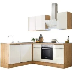 Respekta Küchenzeile Marleen 220 Cm Artisan-Eiche Weiß Hochglanz Winkel -Obi Kuche Geschaft 980033 4384 4