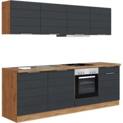 Held Möbel Küchenzeile 240 Cm Matt Grau-Wotaneiche -Obi Kuche Geschaft 9869 11016600 1001.6293 1b