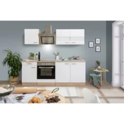 Respekta Economy Küchenzeile KB210ESWSC 210 Cm Weiß-Eiche Sägerau Glänzend