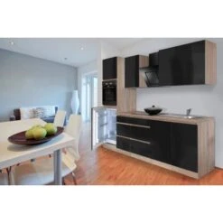 Respekta Küchenzeile GLRP270HESS Grifflos270 Cm Schwarz Hochglanz-Sonoma Eiche -Obi Kuche Geschaft Kuechenzeile GLRP270HESS 2