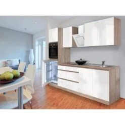 Respekta Küchenzeile GLRP270HESW Grifflos 270 Cm Weiß Hochglanz-Sonoma Eiche -Obi Kuche Geschaft Kuechenzeile GLRP270HESW 1