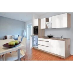 Respekta Küchenzeile GLRP270HESW Grifflos 270 Cm Weiß Hochglanz-Sonoma Eiche -Obi Kuche Geschaft Kuechenzeile GLRP270HESW 2