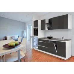 Respekta Küchenzeile GLRP280HWG 280 Cm Grau Hochglanz Granit-Optik Grifflos -Obi Kuche Geschaft Kuechenzeile GLRP280HWG 2