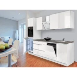 Respekta Küchenzeile GLRP280HWW 280 Cm Weiß Hochglanz Granit-Optik Grifflos -Obi Kuche Geschaft Kuechenzeile GLRP280HWW 1