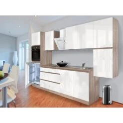 Respekta Küchenzeile GLRP320HESW Grifflos 320 Cm Weiß Hochglanz-Sonoma Eiche -Obi Kuche Geschaft Kuechenzeile GLRP320HESW 1