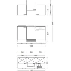 Flex-Well Exclusiv Singleküche Capri 150 Cm Schwarz Matt-Endgrain Oak -Obi Kuche Geschaft Skizze G1501001000 28mmAPL