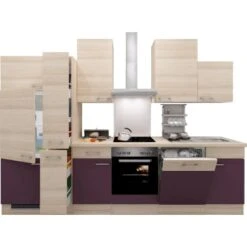 Flex-Well Exclusiv Küchenzeile Focus 310 Cm Akazie Nachbildung Aubergine