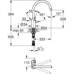 Grohe Küchenarmatur Eurosmart Cosmopolitan DN 15 Mit Hohem Schwenkbaren Auslauf -Obi Kuche Geschaft ltischbatterie mazeichnung 5